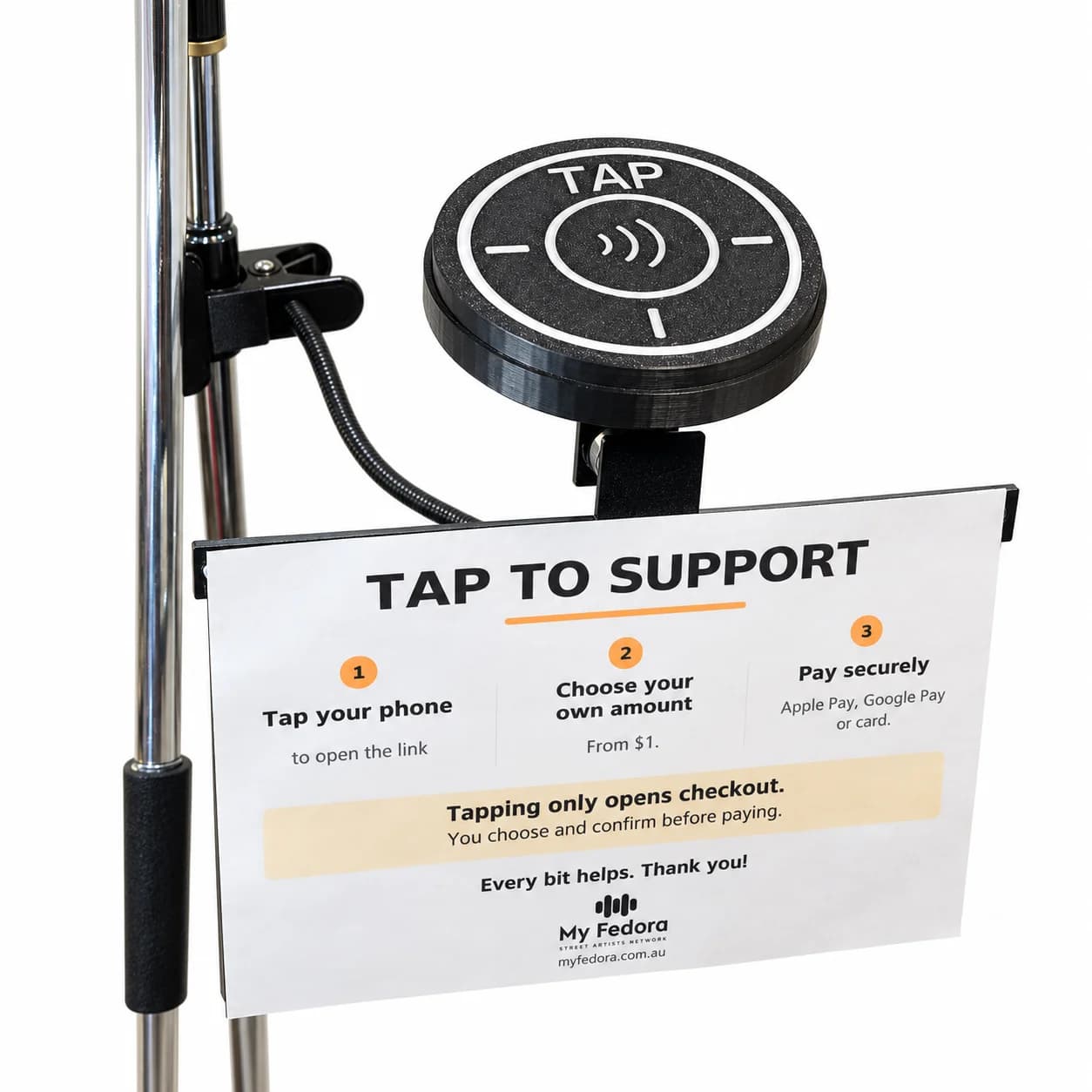 Example of Tip Puck and its tap guide mounted on a stand using the optional adaptor